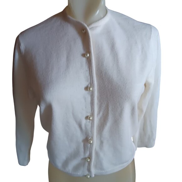 Vintage Women's Medium Cardigan Sweater 1970's Elegant Granny Taralan Pearly - Picture 2 of 6